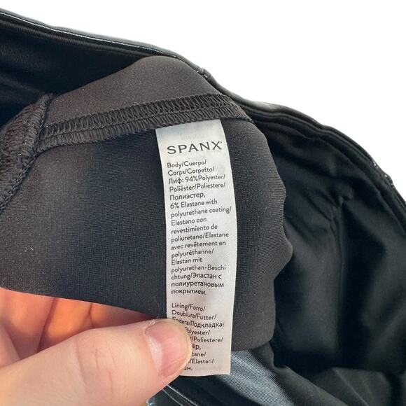 Spanx Faux Patent Leather Leggings Black Medium Petite High Rise Edgy Cool - Picture 9 of 11